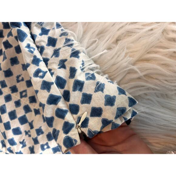 Madewell Women's‎ Shibori Print Cotton V-Back Cropped Top White Blue Size 10 - Picture 11 of 13